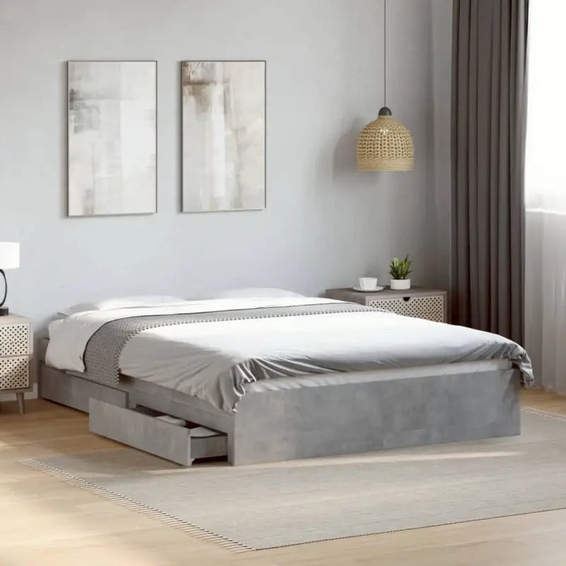 Modern bedframe met lades van bewerkt hout voor een stijlvolle slaapkamer - Betongrijs / 140 x 190 cm - Bedden &