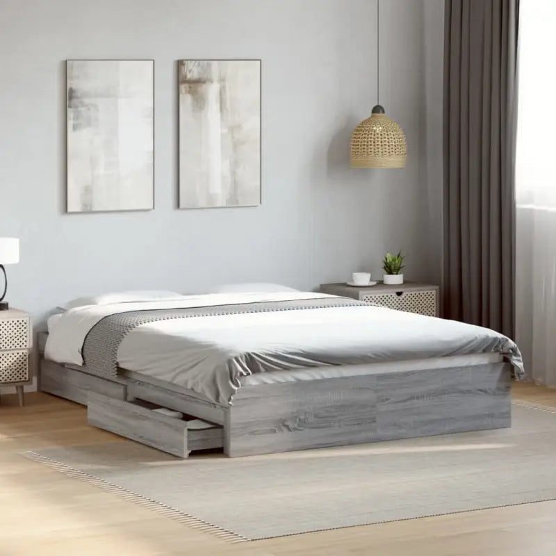 Modern bedframe met lades van bewerkt hout voor een stijlvolle slaapkamer - Grijs sonoma / 135 x 190 cm - Bedden &