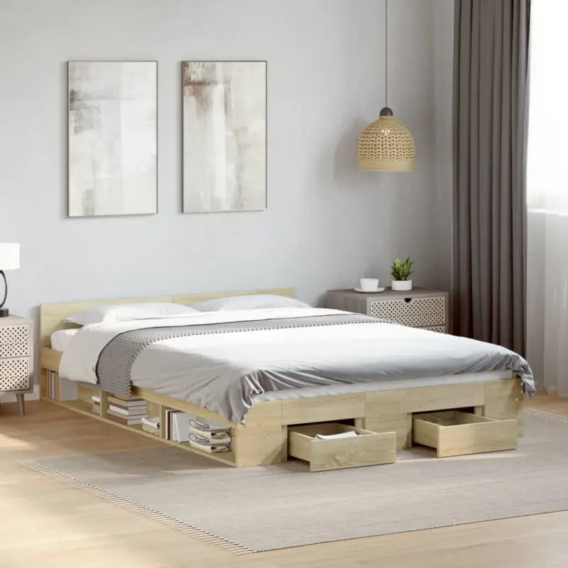Modern bedframe met lades van bewerkt hout voor een stijlvolle slaapkamer - Sonoma eiken / 120 x 190 cm - Bedden &