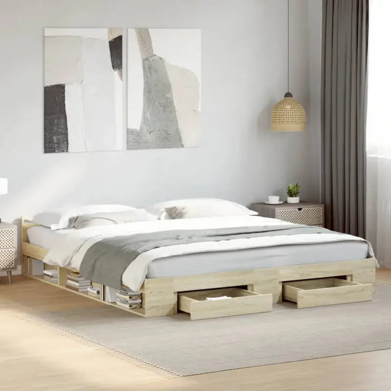 Modern bedframe met lades van bewerkt hout voor een stijlvolle slaapkamer - Sonoma eiken / 200 x 200 cm - Bedden &