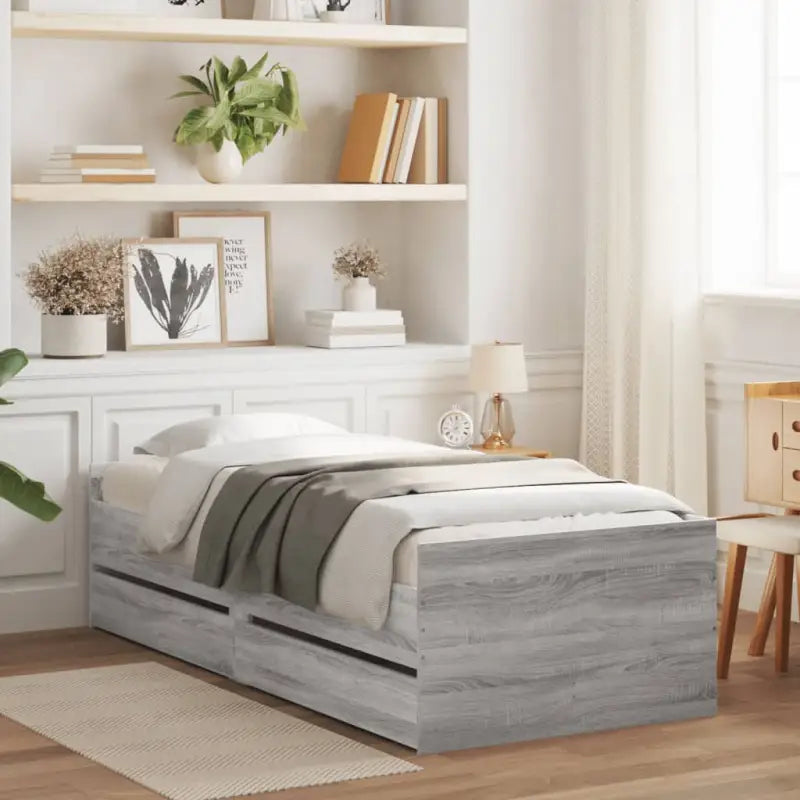 Modern bedframe met lades van bewerkt hout voor jouw slaapkamer - Grijs sonoma / 100 x 200 cm - Bedden & bedframes