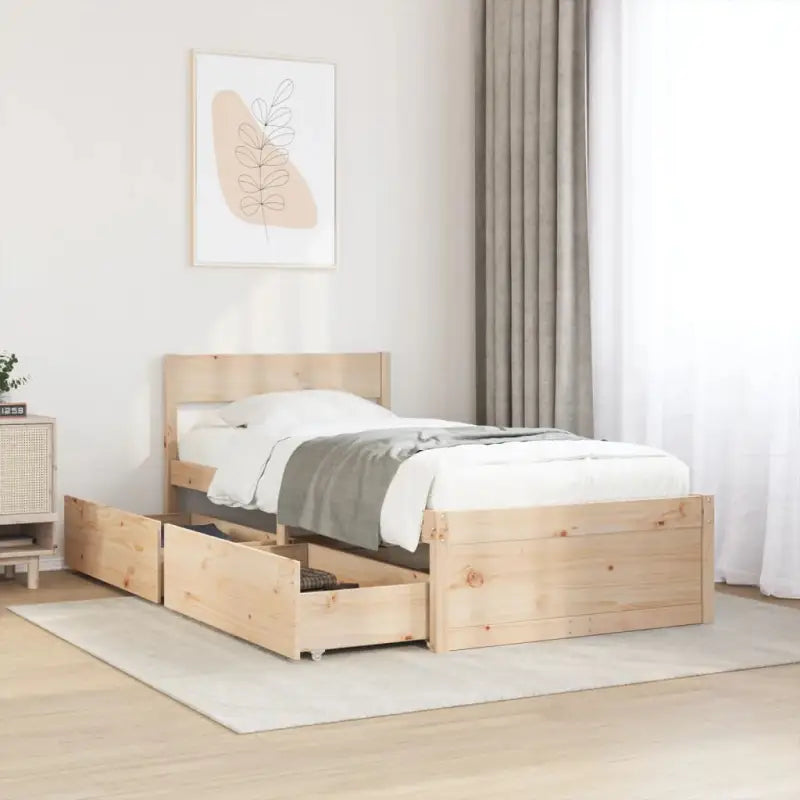 Modern bedframe met lades van massief grenenhout en multiplex lattenbodem - Naturel / 75 x 190 cm - Bedden & bedframes