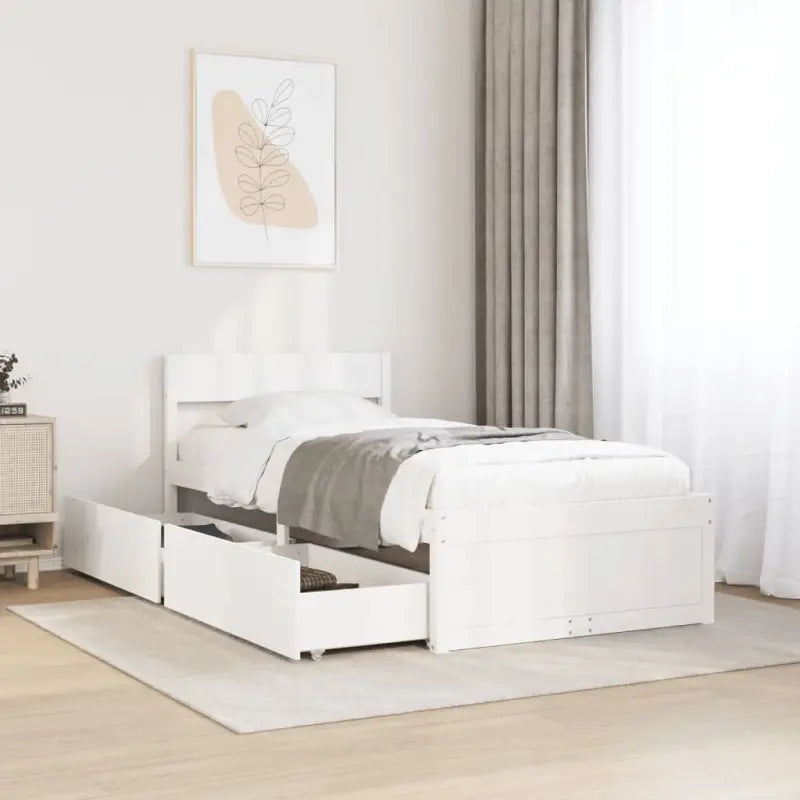 Modern bedframe met lades van massief grenenhout en multiplex lattenbodem - Wit / 90 x 190 cm - Bedden & bedframes