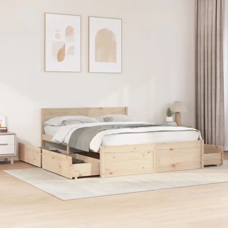 Modern bedframe met lades van massief grenenhout en multiplex lattenbodem - Naturel / 160 x 200 cm - Bedden & bedframes