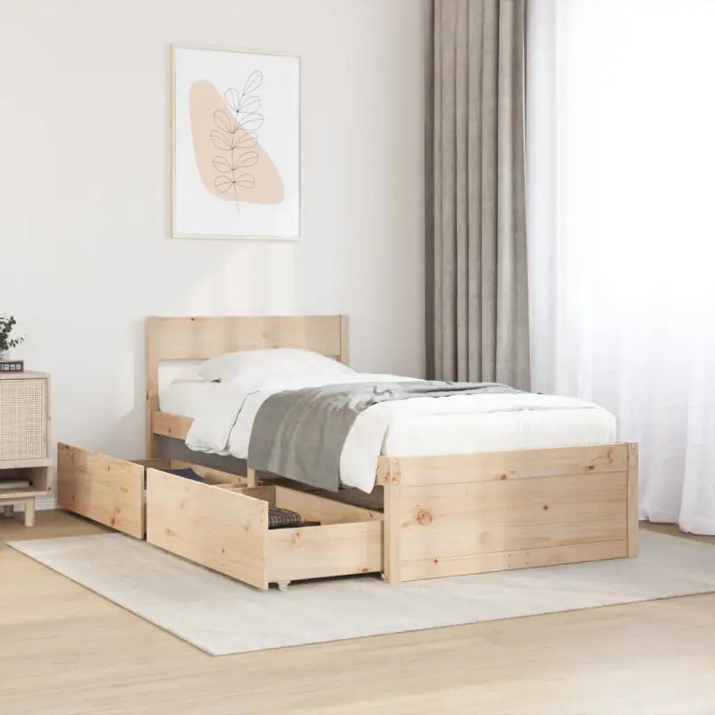 Modern bedframe met lades van massief grenenhout en multiplex lattenbodem - Naturel / 100 x 200 cm - Bedden & bedframes