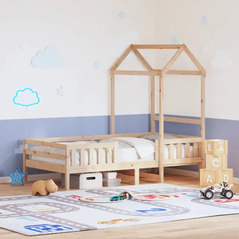 Modern bedframe met massief grenenhout en multiplex lattenbodem in wit materiaal - Naturel / 80 x 200 cm - Bedden &