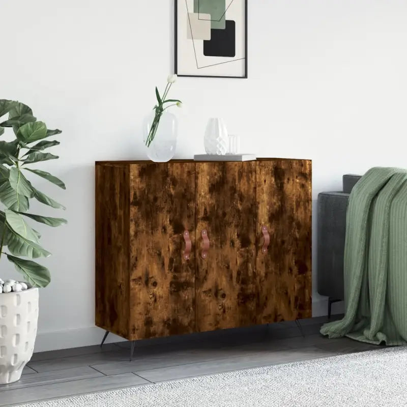 Modern dressoir met metalen poten en bewerkt hout in grijs sonoma - Gerookt eiken / 1 - Dressoirs & buffetkasten