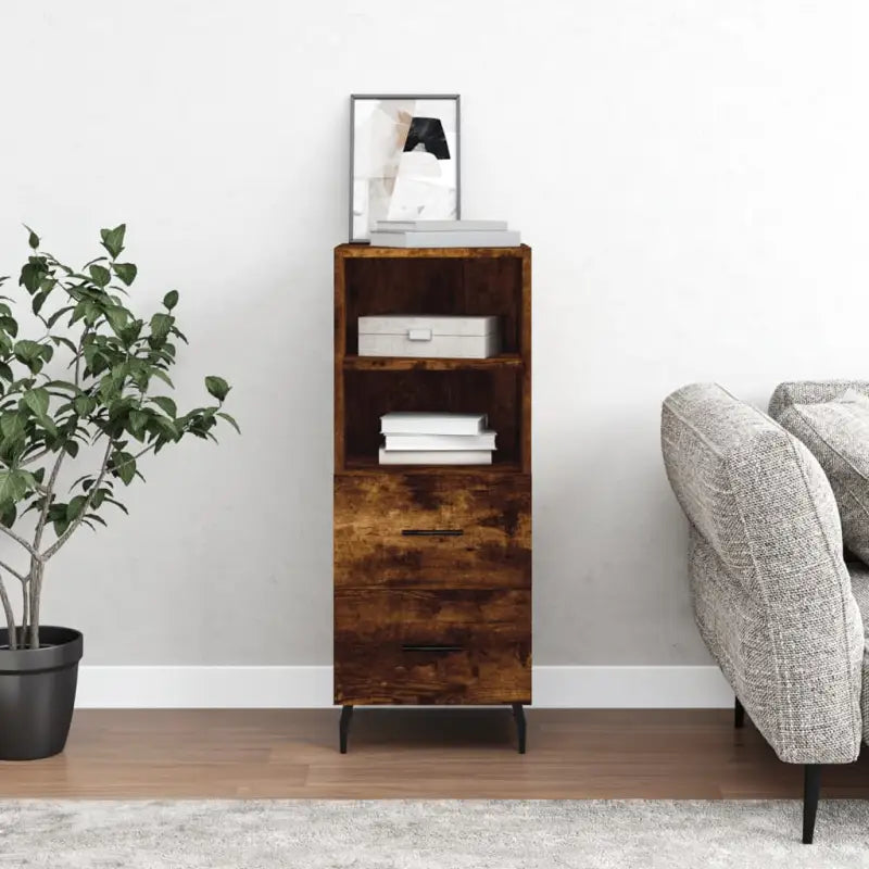 Modern dressoir met metalen poten en bewerkt hout voor een tijdloze uitstraling - Gerookt eiken / 1 - Dressoirs &