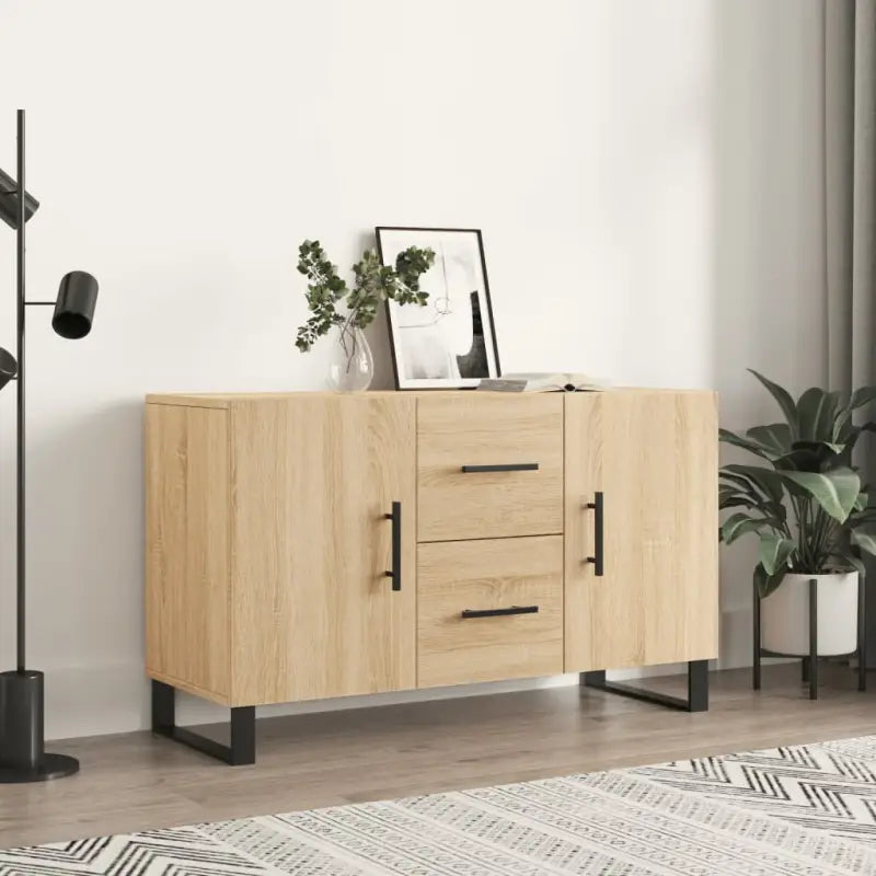 Modern dressoir met metalen poten en bewerkt hout voor een tijdloze uitstraling - Sonoma eiken / 1 - Dressoirs &