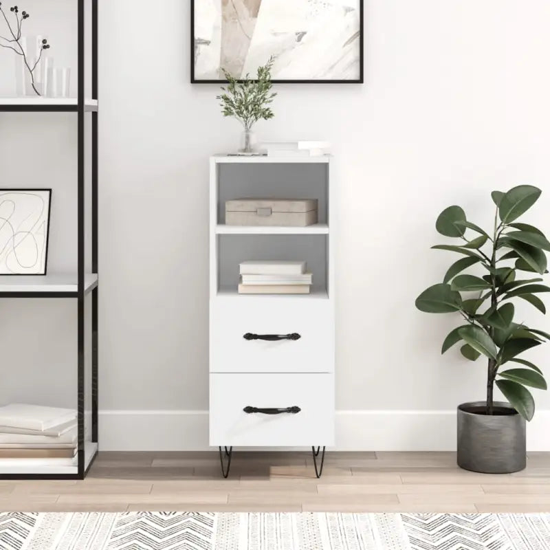 Modern dressoir met metalen poten in hoogglans wit en bewerkt hout - Wit / 1 - Dressoirs & buffetkasten