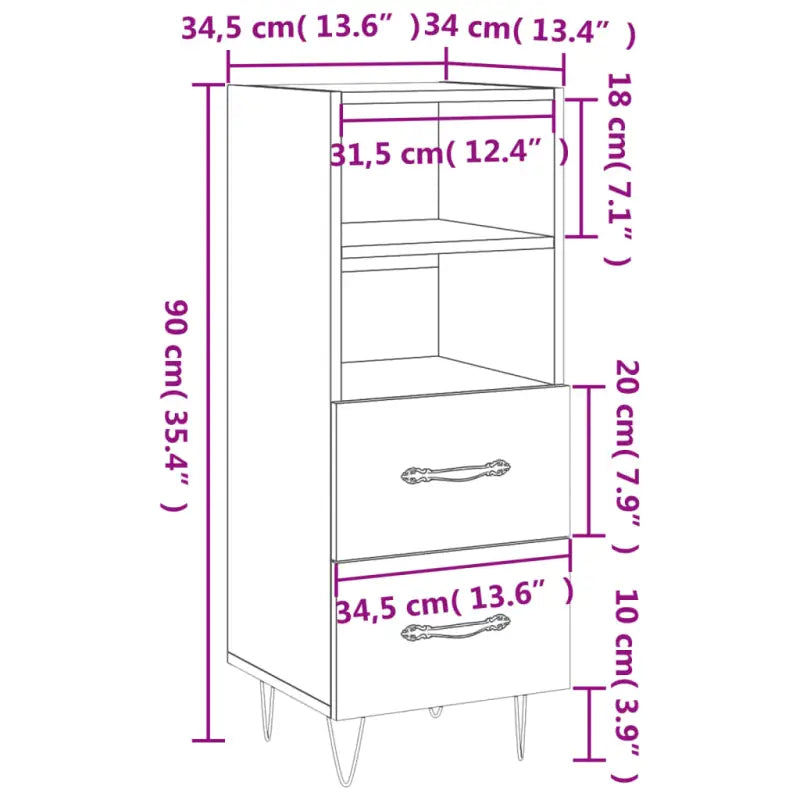 Modern dressoir met metalen poten in hoogglans wit en bewerkt hout - Dressoirs & buffetkasten