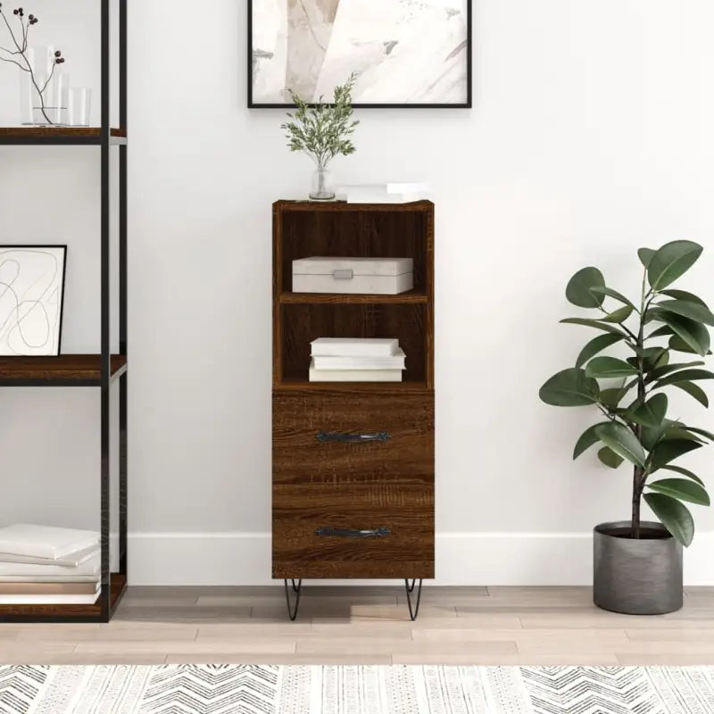 Modern dressoir met metalen poten in hoogglans wit en bewerkt hout - Bruineiken / 1 - Dressoirs & buffetkasten