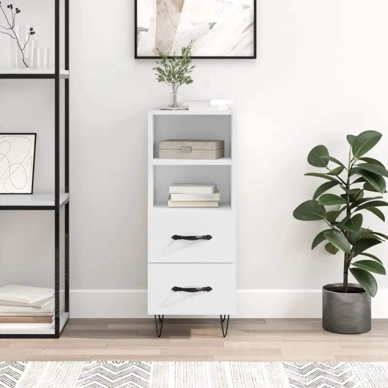 Modern dressoir met metalen poten in hoogglans wit en bewerkt hout - Hoogglans wit / 1 - Dressoirs & buffetkasten