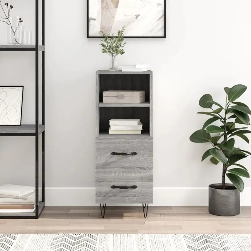 Modern dressoir met metalen poten in hoogglans wit en bewerkt hout - Grijs sonoma / 1 - Dressoirs & buffetkasten