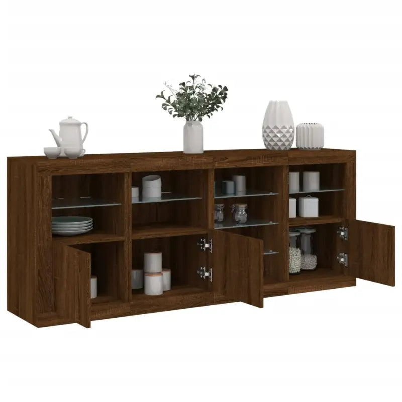 Modern dressoir met rgb led-verlichting en duurzame bewerkte houtoppervlakte - bruin eikenkleur / 1 - Dressoirs &