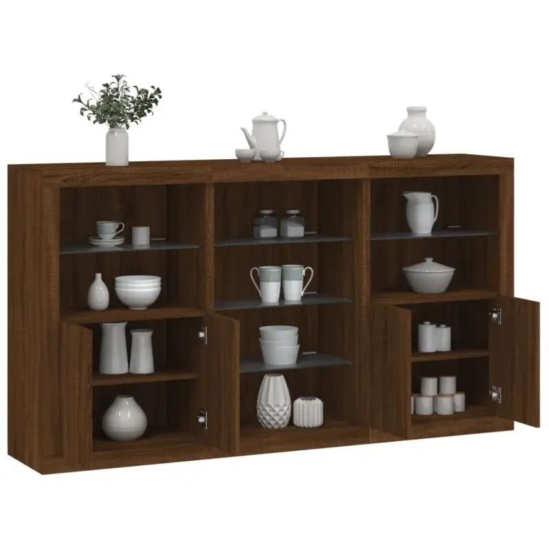 Modern dressoir met RGB LED-verlichting en duurzame houten afwerking - bruin eikenkleur / 1 - Dressoirs & buffetkasten