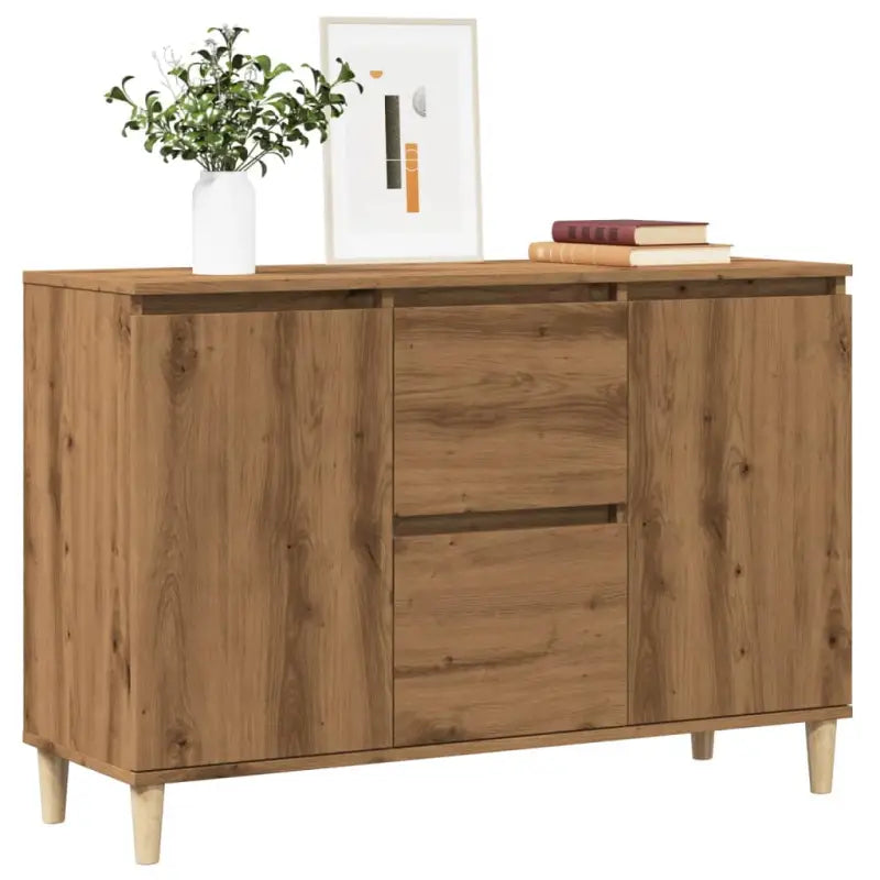 Modern dressoir van bewerkt hout in hoogglans wit stijlvol en stevig - artisanaal eikenkleurig / 1 - Dressoirs &