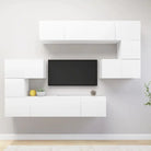 Modern hangende tv-meubelset van bewerkt hout met veel opbergruimte - Wit / 8 / 80 cm - Tv-meubels