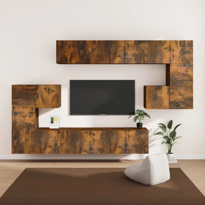 Modern hangende tv-meubelset van bewerkt hout met veel opbergruimte - Gerookt eiken / 10 / 60 cm - Tv-meubels