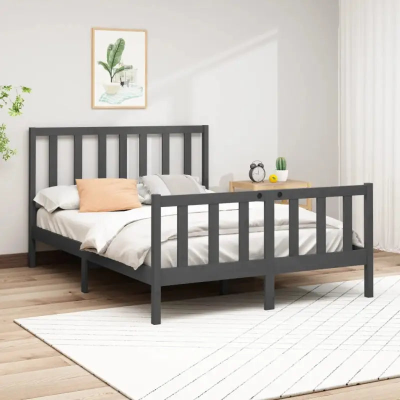 Modern houten bedframe van massief grenenhout met levering bevat - Grijs / 150 x 200 cm - Bedden & bedframes