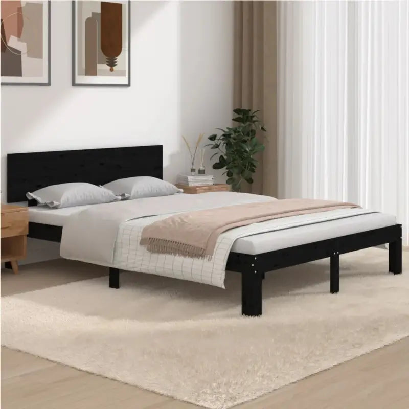 Modern houten bedframe van massief grenenhout met levering bevat - Zwart / 150 x 200 cm - Bedden & bedframes