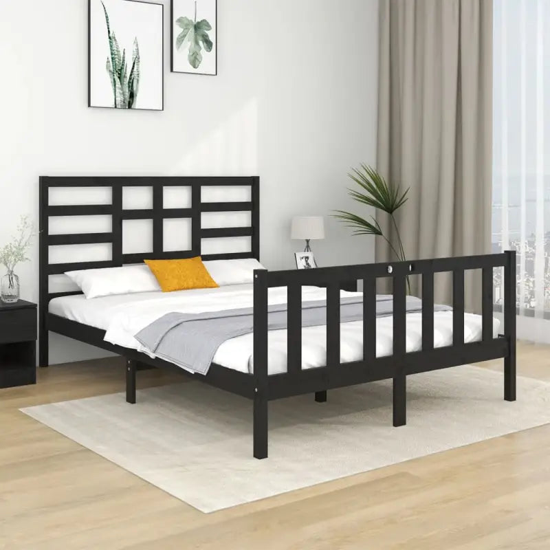 Modern houten bedframe van massief grenenhout met levering bevat - Zwart / 140 x 190 cm - Bedden & bedframes