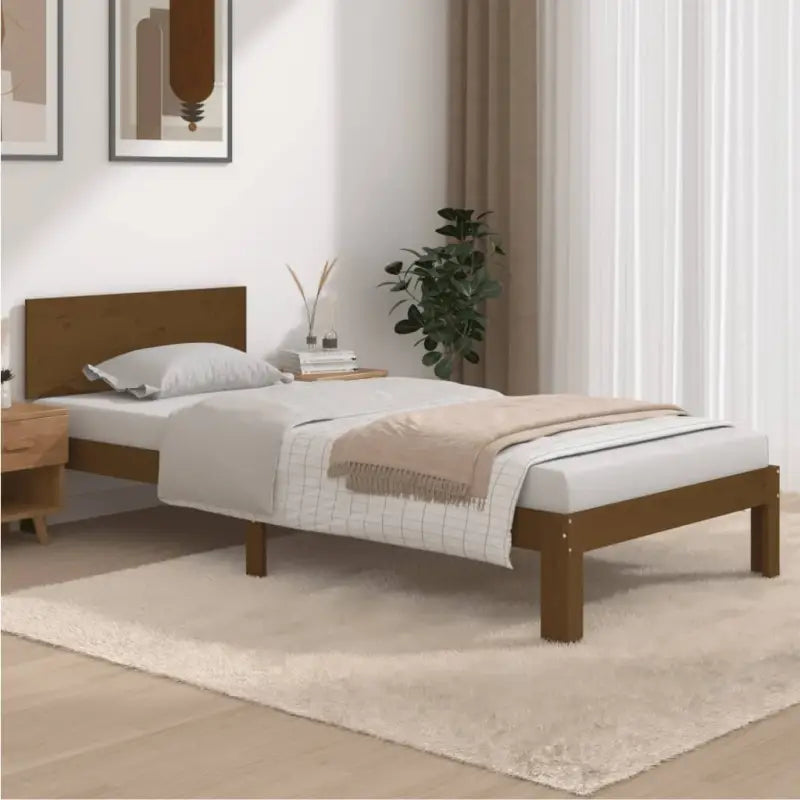 Modern houten bedframe van massief grenenhout met levering bevat - Honingbruin / 90 x 200 cm - Bedden & bedframes