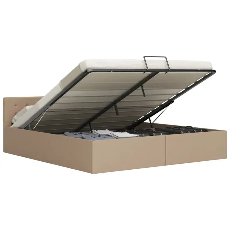 Modern hydraulisch bedframe met multiplex lattenbodem en kunstleren finish - Cappuccino / 180 x 200 cm - Bedden &