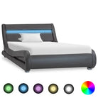 Modern kunstleren bedframe met gepoedercoat stalen frame en houten lattenbodem - Grijs / 100 x 200 cm - Bedden &