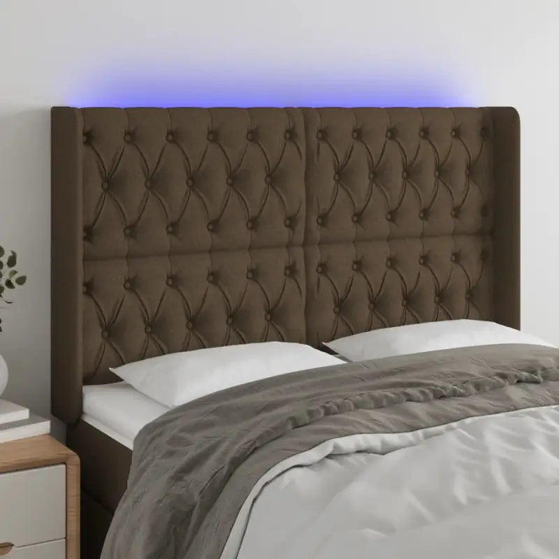 Modern LED hoofdbord voor een stijlvolle slaapkamer uitstraling - Donkerbruin / 147 x 16 x 118/128 cm / 1 - Hoofdborden