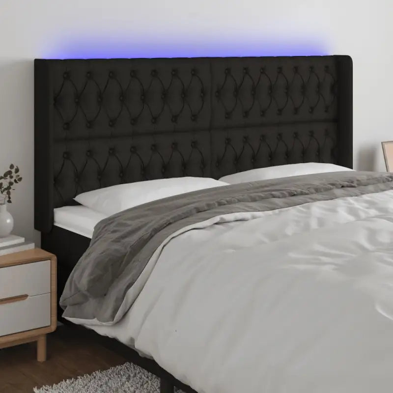 Modern LED hoofdbord voor een stijlvolle slaapkamer uitstraling - Zwart / 203 x 16 x 118/128 cm / 1 - Hoofdborden