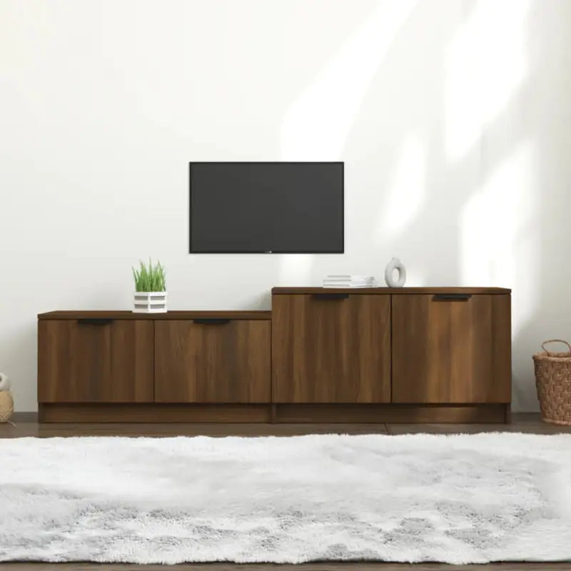 Modern tv-meubel met stevig blad van bewerkt hout - bruin eikenkleur / 1 - Tv-meubels
