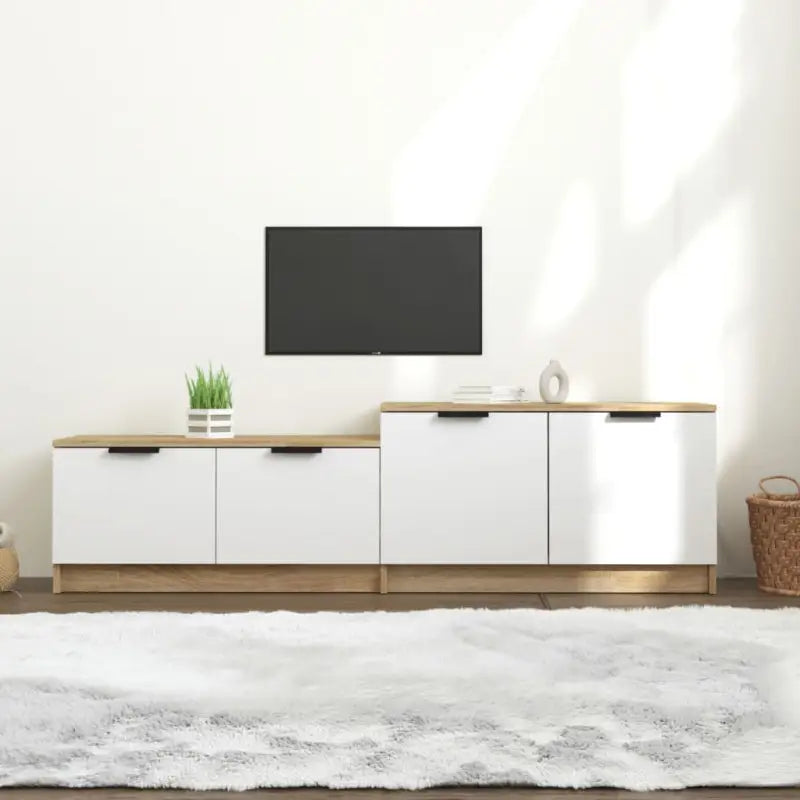 Modern tv-meubel met stevig blad van bewerkt hout - Wit en sonoma eiken / 1 - Tv-meubels