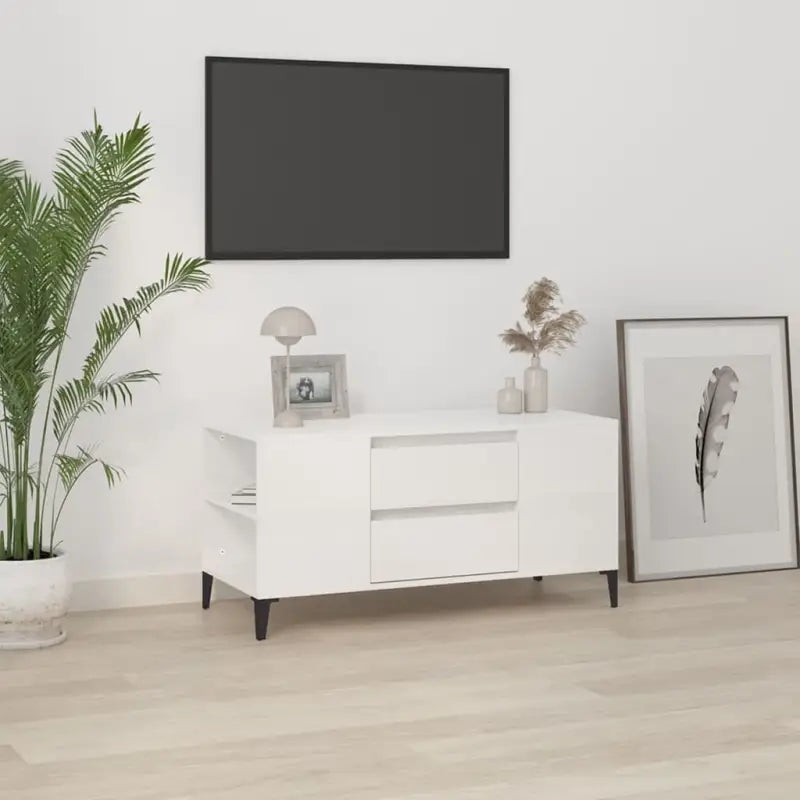 Modern tv-meubel van bewerkt hout met duurzame en stabiele afwerking - Hoogglans wit / 1 - Tv-meubels