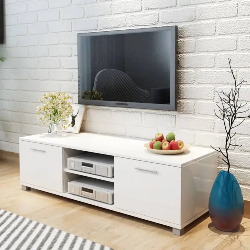 Modern tv-meubel van bewerkt hout voor stijlvolle en stevige opbergruimte - Hoogglans wit / 1 / 120 cm - Tv-meubels