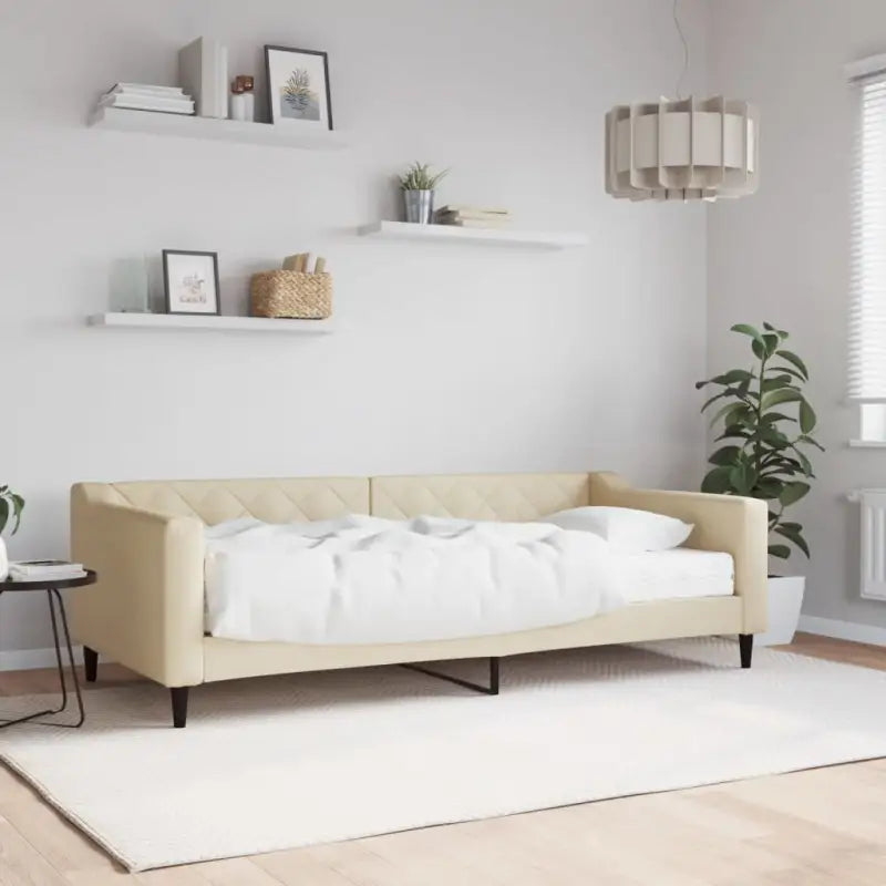 Moderne 2-in-1 slaapbank met onderschuifbed voor woon en slaapkamer - Crème / 90 x 200 cm / met matras - Bedden &