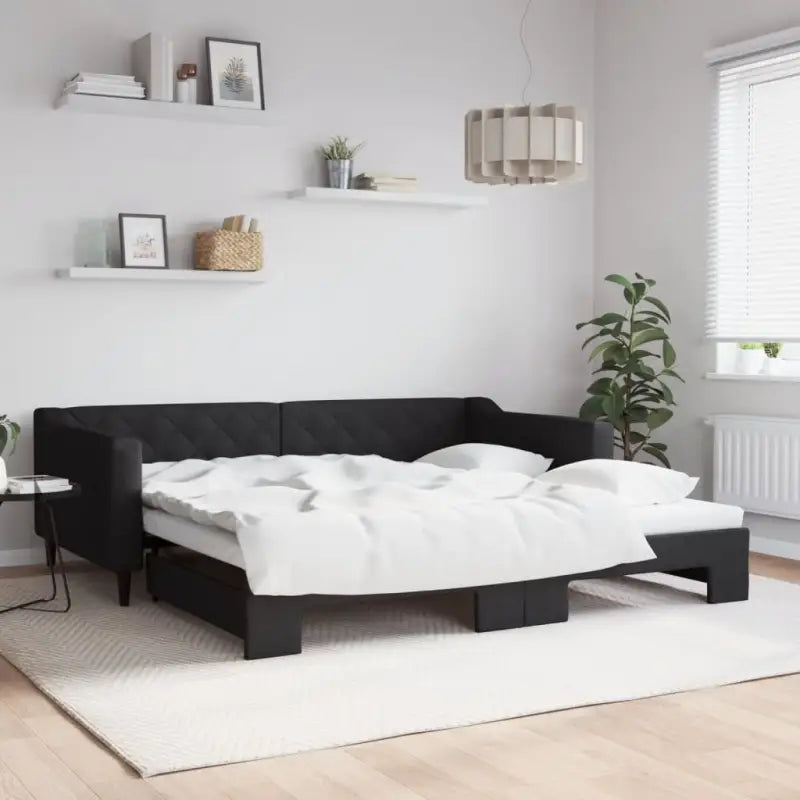 Moderne 2-in-1 slaapbank met onderschuifbed voor woon en slaapkamer - Zwart / 100 x 200 cm / met onderschuifbed