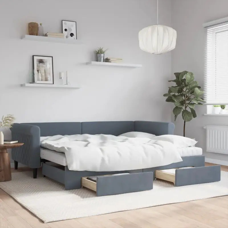 Moderne 2-in-1 slaapbank met onderschuifbed voor woon en slaapkamer - Donkergrijs / 90 x 200 cm / met onderschuifbed