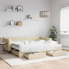 Moderne 2-in-1 slaapbank met onderschuifbed voor woon en slaapkamer - Crème / 90 x 200 cm / met onderschuifbed en lade