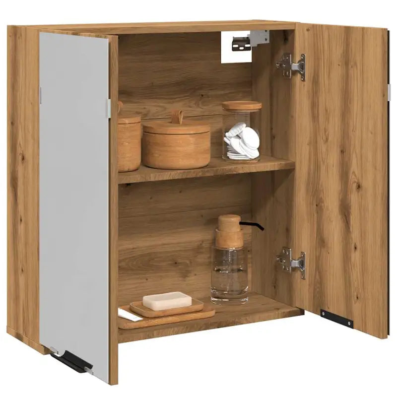 Moderne badkamerkaptafel van bewerkt hout met spiegel en opbergruimte - artisanaal eikenkleurig / 1 - Badkamerkaptafels