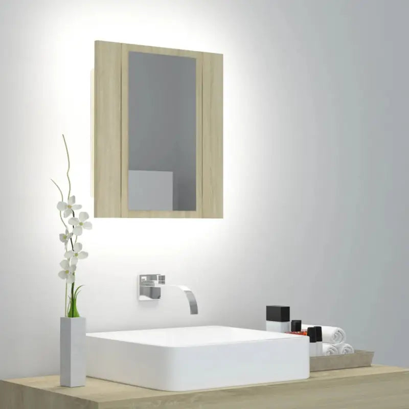 Moderne badkamerkast met spiegel en verstelbare RGB-verlichting - Sonoma eiken / 1 - Badkamerkaptafels