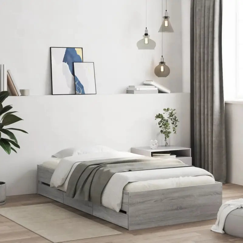 Moderne bedframe met lades van bewerkt hout voor een stijlvolle slaapkamer - Grijs sonoma / 75 x 190 cm - Bedden &