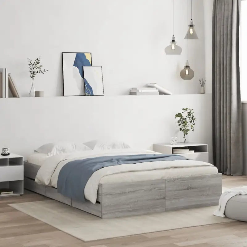 Moderne bedframe met lades van bewerkt hout voor een stijlvolle slaapkamer - Grijs sonoma / 120 x 190 cm - Bedden &