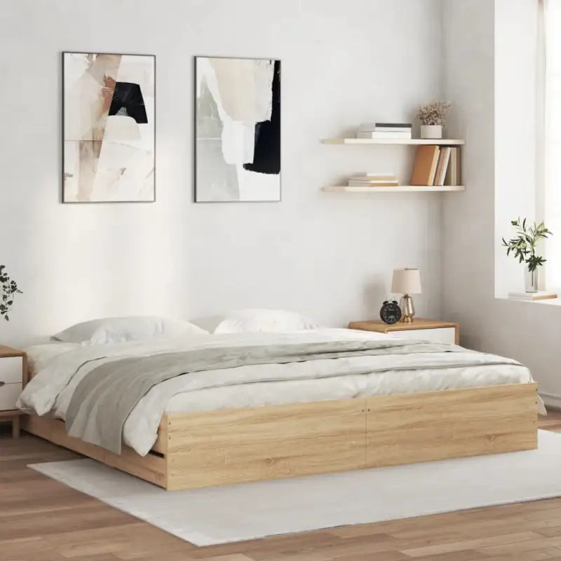 Moderne bedframe met lades van bewerkt hout voor een stijlvolle slaapkamer - Sonoma eiken / 160 x 200 cm - Bedden &