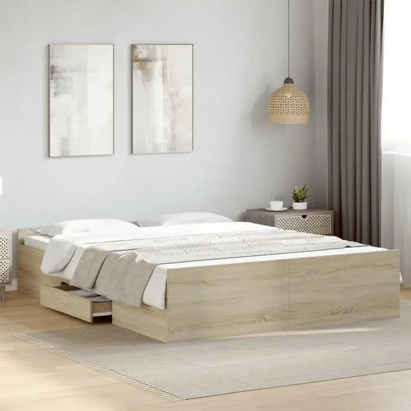 Moderne bedframe met lades van bewerkt hout voor een stijlvolle slaapkamer - Sonoma eiken / 160 x 200 cm - Bedden &