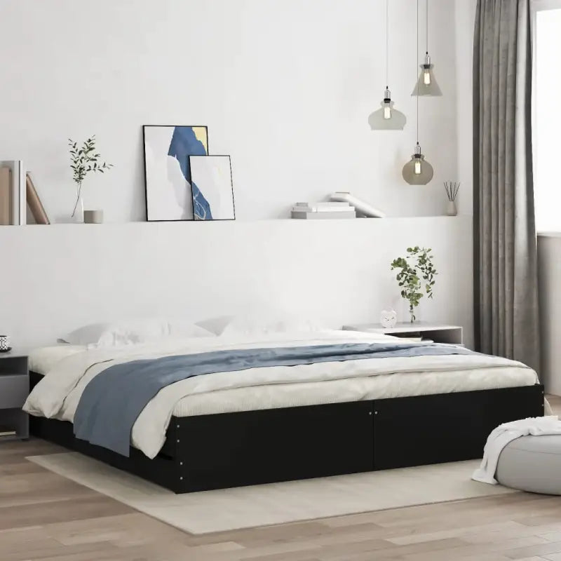 Moderne bedframe met lades van bewerkt hout voor een stijlvolle slaapkamer - Zwart / 200 x 200 cm - Bedden & bedframes