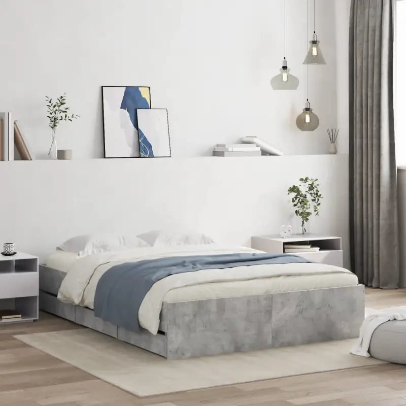 Moderne bedframe met lades van bewerkt hout voor een stijlvolle slaapkamer - Betongrijs / 120 x 190 cm - Bedden &
