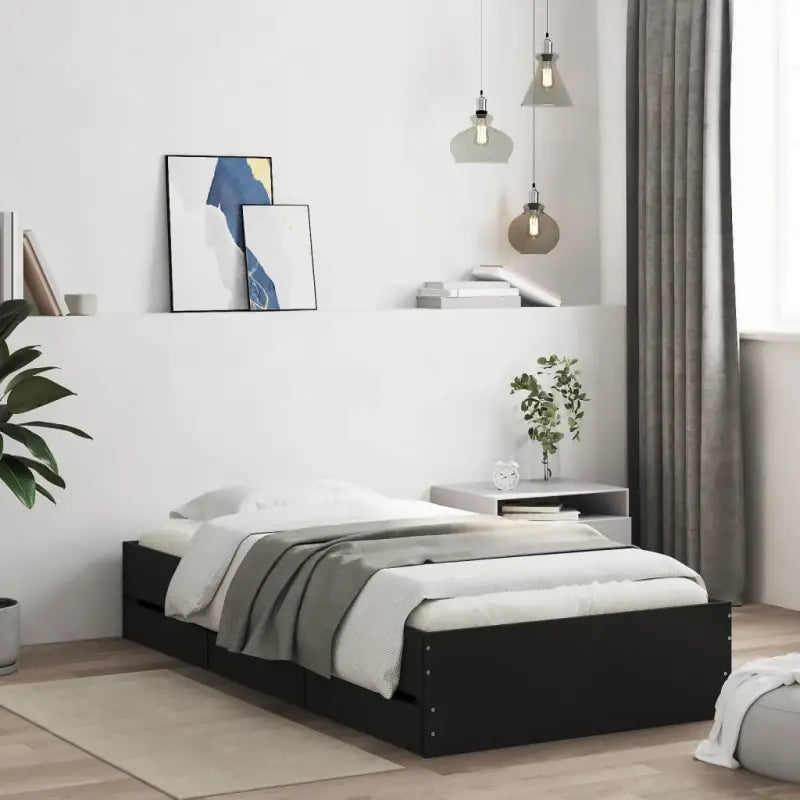 Moderne bedframe met lades van bewerkt hout voor een stijlvolle slaapkamer - Zwart / 75 x 190 cm - Bedden & bedframes