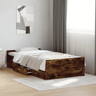 Moderne bedframe met lades van bewerkt hout voor een stijlvolle slaapkamer - Gerookt eiken / 90 x 190 cm - Bedden &