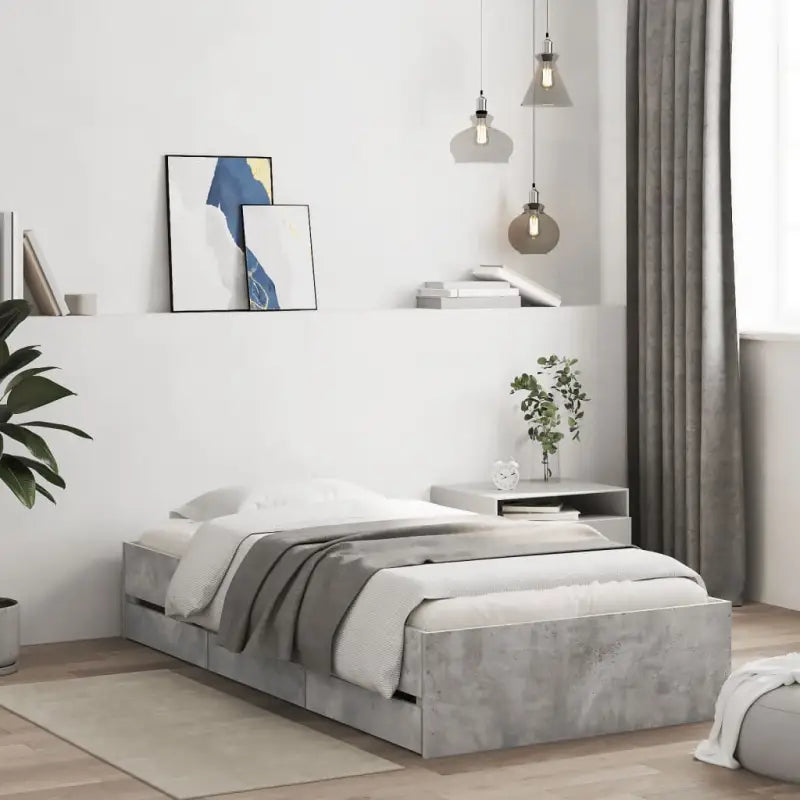 Moderne bedframe met lades van bewerkt hout voor een stijlvolle slaapkamer - Betongrijs / 100 x 200 cm - Bedden &